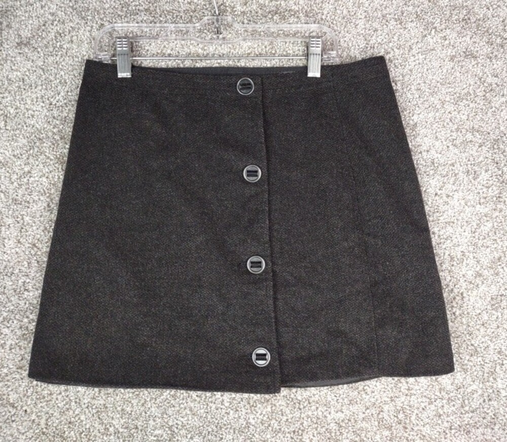 PrAna Skirt Women Sz 2 Charcoal Black Nicky Wool Blend Button Wrap Mini Skirt